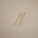 ellar threader earrings, gold delicate threader earrings with three freshwater pearls