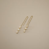 ellar threader earrings, gold delicate threader earrings with three freshwater pearls