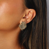 eddard earrings, gold textured design that resembles woven strands