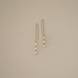 ellar threader earrings, gold delicate threader earrings with three freshwater pearls