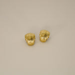ewadi earrings, gold, distinctive staggered, layered design with a ribbed texture that wraps around in a curved, dome-like shape