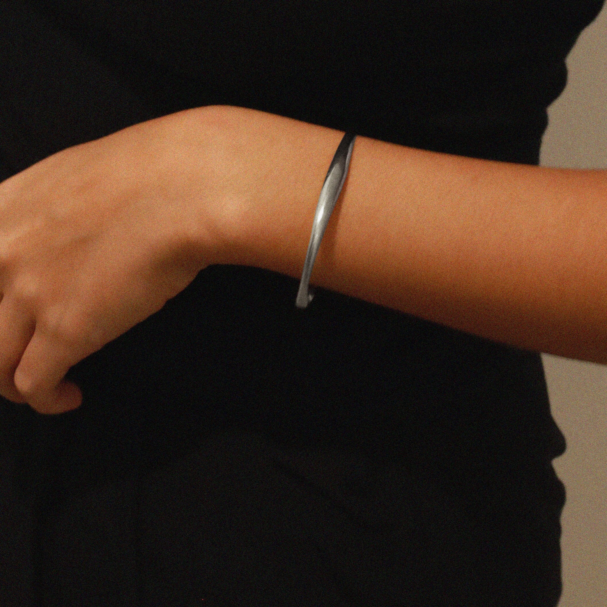 Bally Silver Bracelet, Verrmae, High Polished Stainless Steel, Bangle, Wavy Irregular Bangle, Thin Bangle