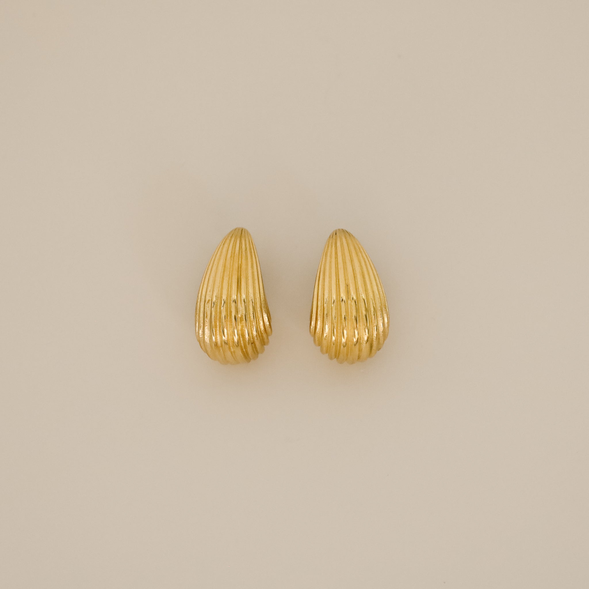 Esi Earrings, gold ribbed teardrop earrings