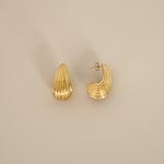 Esi Earrings, gold ribbed teardrop earrings