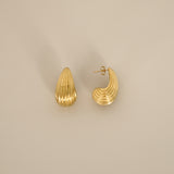 Esi Earrings, gold ribbed teardrop earrings