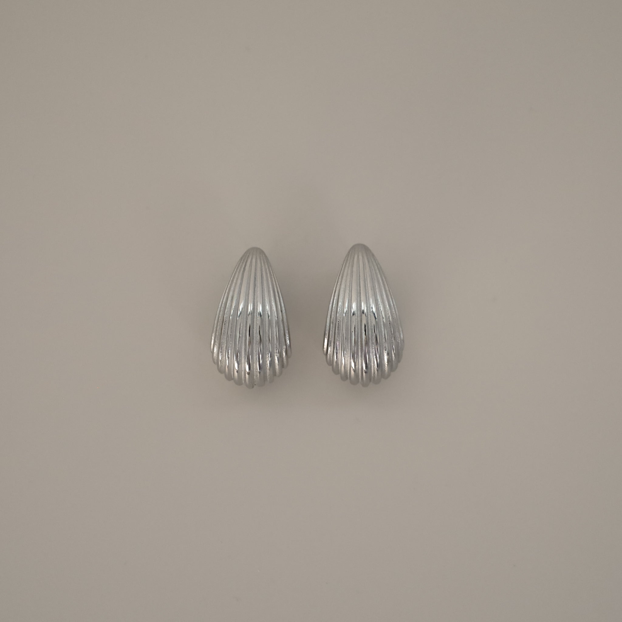 Esi Earrings, silver ribbed teardrop earrings