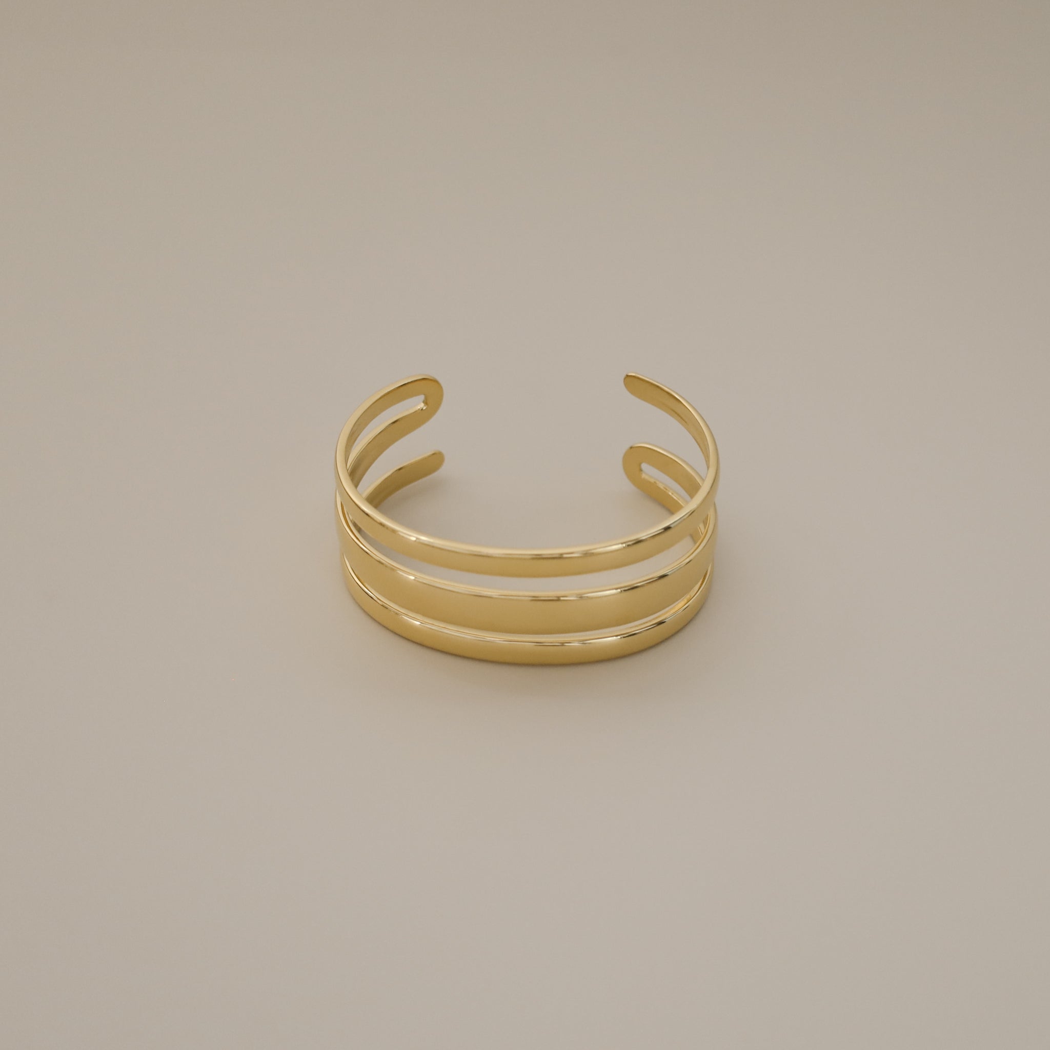 brandi bangle, gold open cuff bangle with triple band design