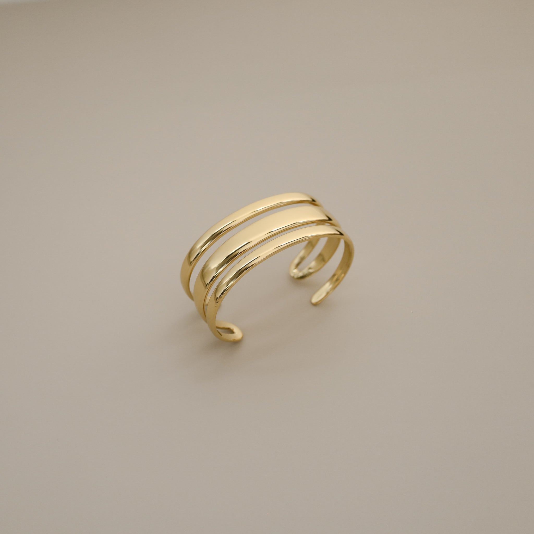 brandi bangle, gold open cuff bangle with triple band design