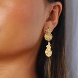 ebrilla earrings, gold drop earrings featuring a captivating spiral design, gracefully descending in two connected tiers