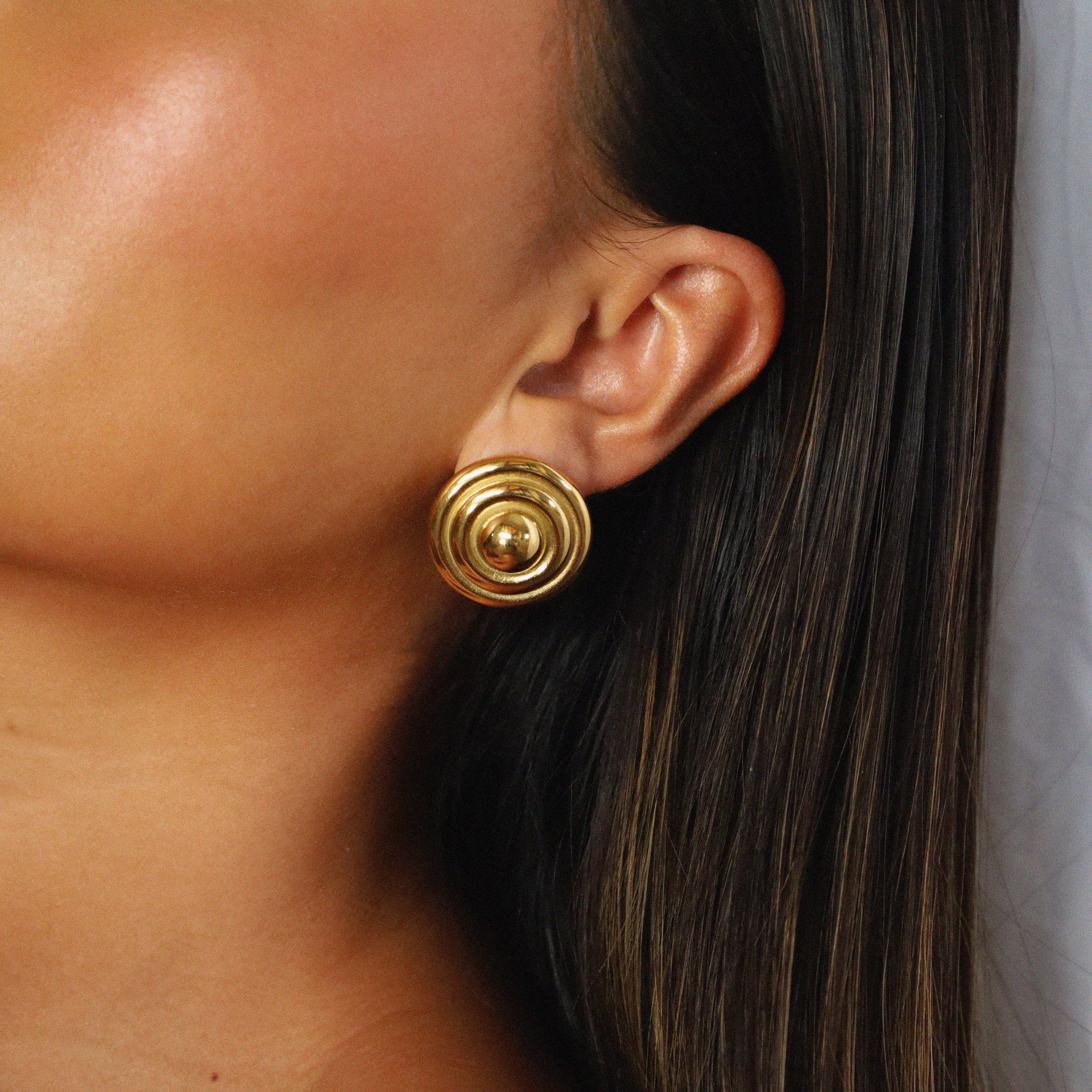 edlin earrings, gold classic round design with concentric circles