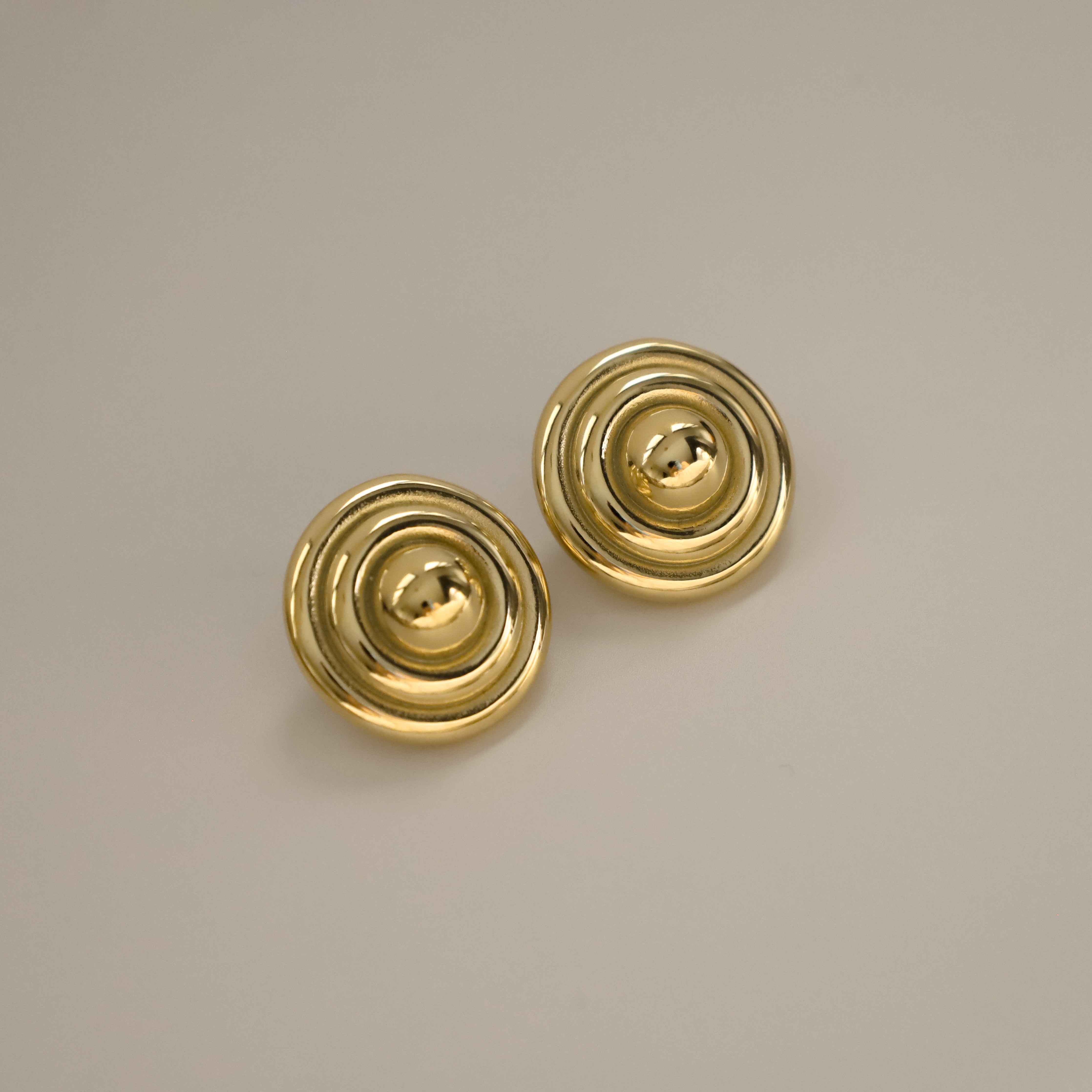 edlin earrings, gold classic round design with concentric circles