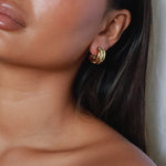 elidi earrings, gold bold double hoop earrings adorned with delicate, sparkling Cubic Zirconia stones sprinkled throughout