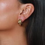 elidi earrings, gold bold double hoop earrings adorned with delicate, sparkling Cubic Zirconia stones sprinkled throughout