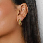 elme earrings, gold hoops with textured braided design