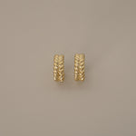 elme earrings, gold hoops with textured braided design