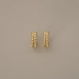 elme earrings, gold hoops with textured braided design