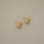 elme earrings, gold hoops with textured braided design