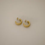 elme earrings, gold hoops with textured braided design