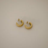 elme earrings, gold hoops with textured braided design