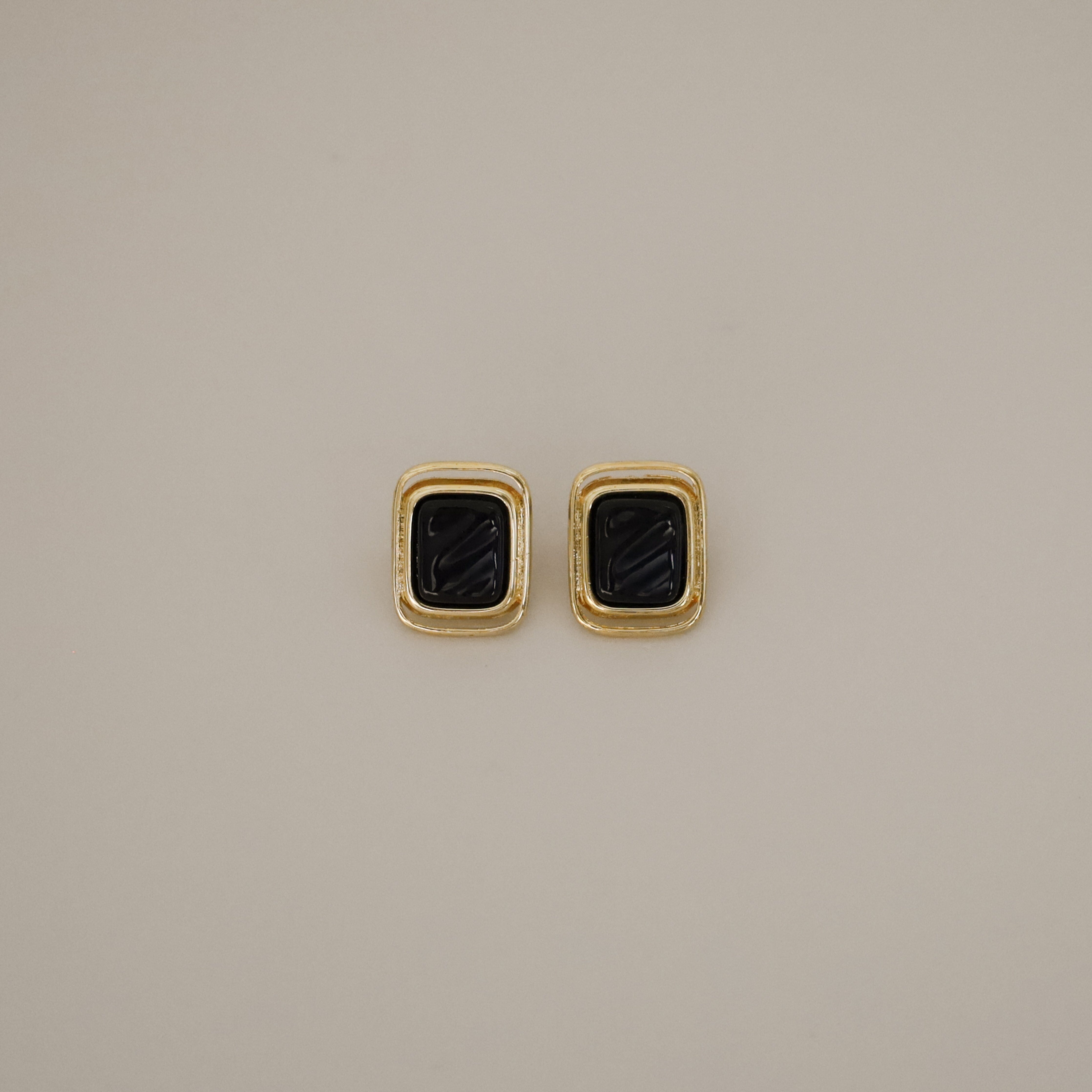 verrmae, emare earrings, rectangular earrings with black enamel inner and gold outside, 18k gold plated jewellery, 18k gold plated earrings, 18k gold plated stainless steel, 18k gold plated, waterproof jewellery, vintage inspired jewellery, vintage inspired earrings, jewellery melbourne, jewellery, statement jewellery, everyday jewellery, gold jewellery, gold earrings, gold plated earrings, gold plated jewellery, jewellery australia