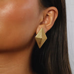 erlea earrings, gold bold diamond shape with a layered, ridged design