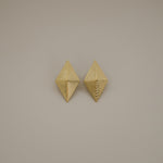 erlea earrings, gold bold diamond shape with a layered, ridged design