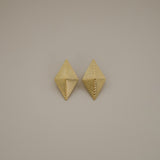 erlea earrings, gold bold diamond shape with a layered, ridged design