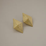 erlea earrings, gold bold diamond shape with a layered, ridged design