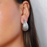 Esi Earrings, silver ribbed teardrop earrings