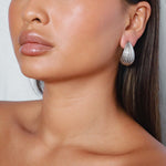 Esi Earrings, silver ribbed teardrop earrings