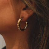 verrmae, eden earrings, large-sized gold twisted rope hoop earrings, 18k gold plated jewellery, 18k gold plated earrings, 18k gold plated stainless steel, 18k gold plated, waterproof jewellery, vintage inspired jewellery, vintage inspired earrings, jewellery melbourne, jewellery, statement jewellery, everyday jewellery, gold jewellery, gold earrings, gold plated earrings, gold plated jewellery, jewellery australia