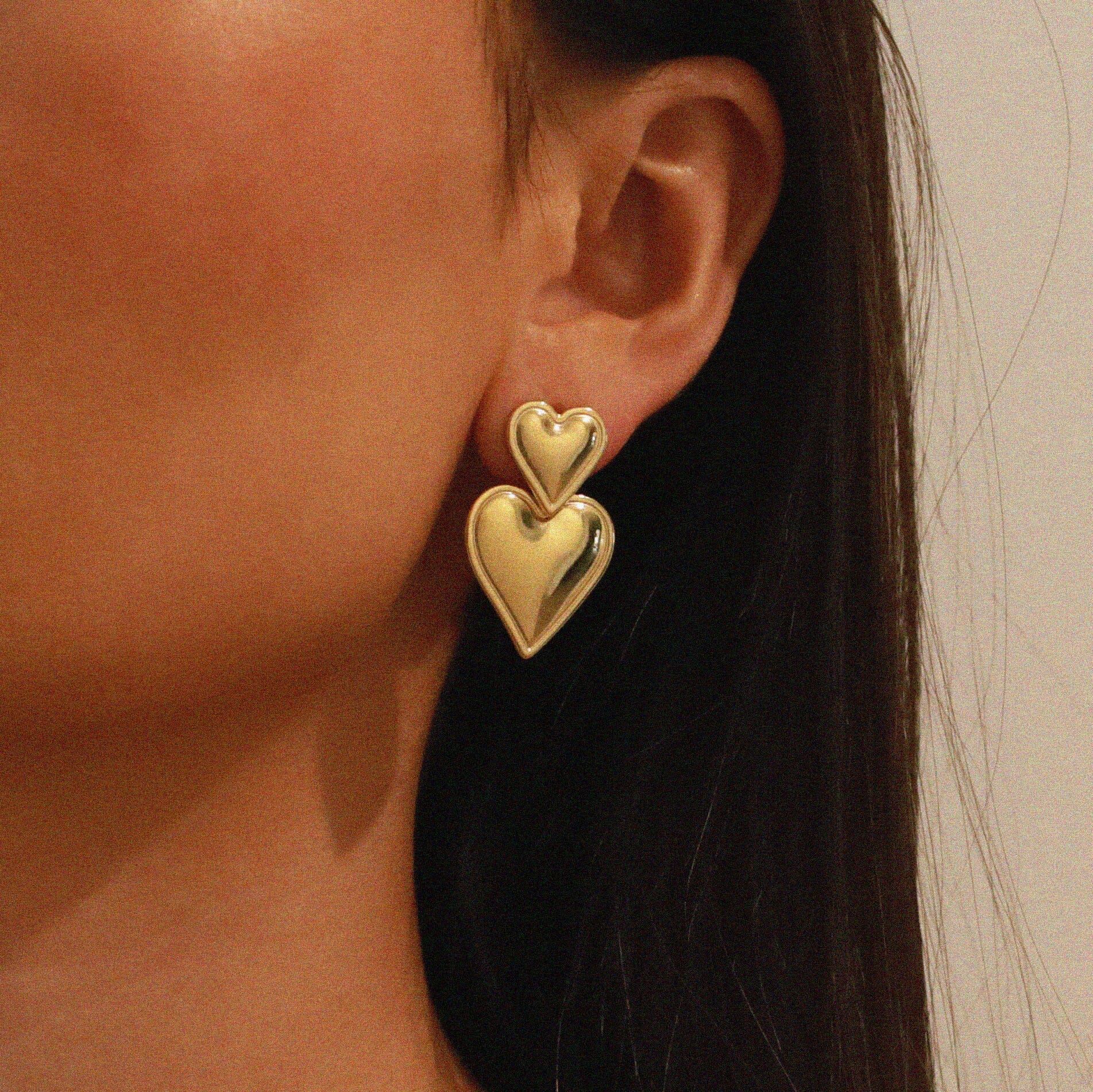 verrmae, emiko gold earrings, double heart gold earrings, 18k gold plated jewellery, 18k gold plated earrings, 18k gold plated stainless steel, 18k gold plated, waterproof jewellery, vintage inspired jewellery, vintage inspired earrings, jewellery melbourne, jewellery, statement jewellery, everyday jewellery, gold jewellery, gold earrings, gold plated earrings, gold plated jewellery, jewellery australia