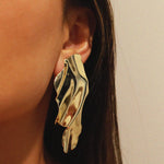 verrmae, erran gold earrings, large long flat earrings with crinkle design, earrings, 18k gold plated jewellery, 18k gold plated earrings, 18k gold plated stainless steel, 18k gold plated, waterproof jewellery, vintage inspired jewellery, vintage inspired earrings, jewellery melbourne, jewellery, statement jewellery, everyday jewellery, gold jewellery, gold earrings, gold plated earrings, gold plated jewellery, jewellery australia