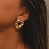 verrmae, etteva earrings, vintage inspired open center oval earrings with hammered texture, earrings, 18k gold plated jewellery, 18k gold plated earrings, 18k gold plated stainless steel, 18k gold plated, waterproof jewellery, vintage inspired jewellery, vintage inspired earrings, jewellery melbourne, jewellery, statement jewellery, everyday jewellery, gold jewellery, gold earrings, gold plated earrings, gold plated jewellery, jewellery australia
