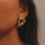 verrmae, etteva earrings, large hammered irregular texture oval like earring with open center, 18k gold plated jewellery, 18k gold plated earrings, 18k gold plated stainless steel, 18k gold plated, waterproof jewellery, vintage inspired jewellery, vintage inspired earrings, jewellery melbourne, jewellery, statement jewellery, everyday jewellery, gold jewellery, gold earrings, gold plated earrings, gold plated jewellery, jewellery australia