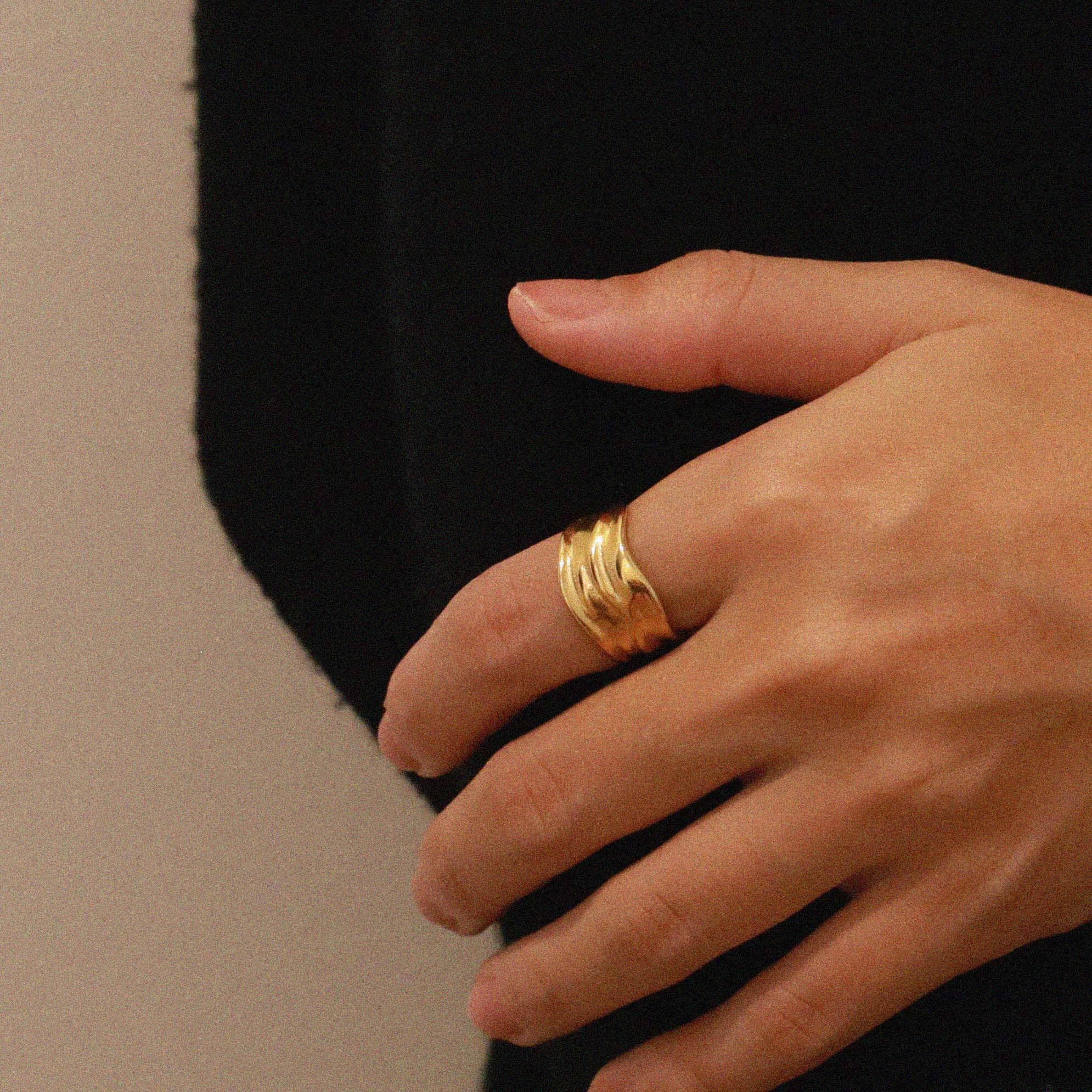 Ring Style Rae Rae Gold Ring | Wide Ribbed Tapered Gold Statement Ring | Verrmae